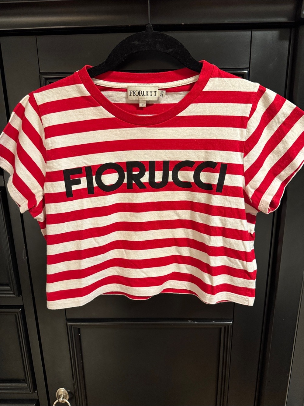 Fiorucci Red & White Striped Cropped Logo Tee
